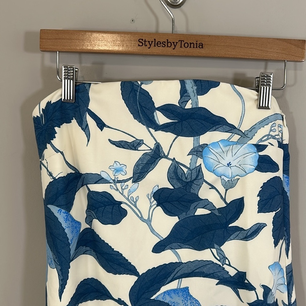 TUCKERNUCK Bonnie Blossom Marin Dress Blue Cream Strapless Midi Sz XS NEW - Picture 5 of 14